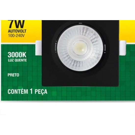 Spot Led Taschibra Alltop Embutir Quadrado Preto Par20 7W 3000K
