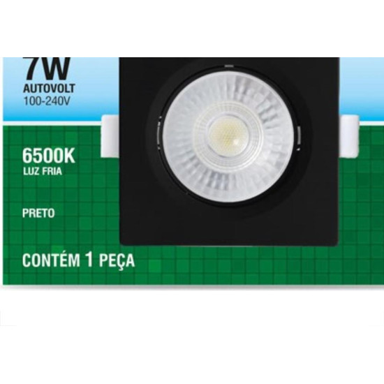 Spot Led Taschibra Alltop Embutir Quadrado Preto Par20 7W 6500K