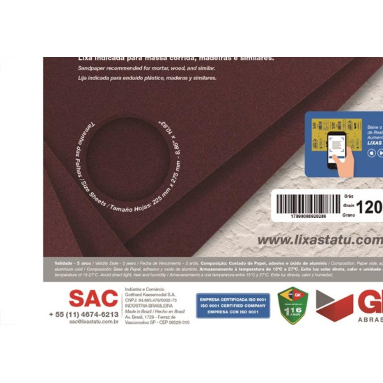 Lixa Massa Tatu 120 Trionite A29301200050 - Kit C/50 Lixa Massa Tatu 120 Trionite A29301200050 - Kit C/50