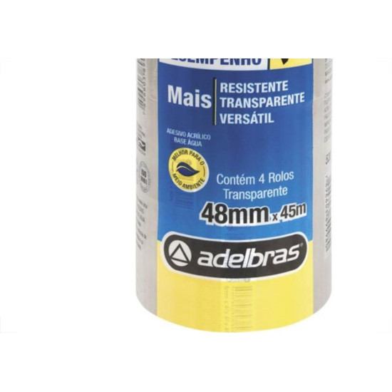Fita Embalagem Adelbras Transparente 48 X 45 - Kit C/4