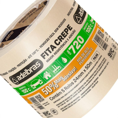 Fita Crepe Adelbras Alta Performance 24Mmx50M - Kit C/5