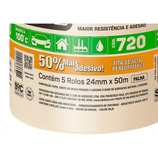 Fita Crepe Adelbras Alta Performance 24Mmx50M - Kit C/5