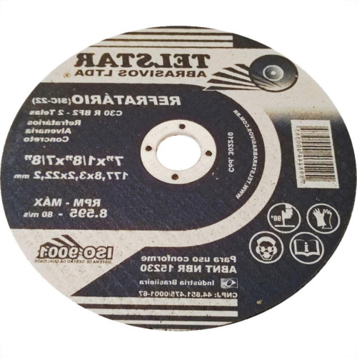 Disco De Corte Para Refratario Telstar 7 X 1/8 X 7/8 2 Telas 302210 - Kit C/10 Disco De Corte Para Refratario Telstar 7 X 1/8 X 7/8 2 Telas 302210 - Kit C/10