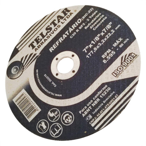 Disco De Corte Para Refratario Telstar 7 X 1/8 X 7/8 2 Telas 302210 - Kit C/10 Disco De Corte Para Refratario Telstar 7 X 1/8 X 7/8 2 Telas 302210 - Kit C/10