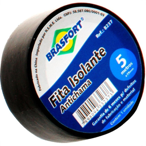Fita Isolante Brasfort 5M X 19Mm Preta 8237 - Kit C/10 Fita Isolante Brasfort 5M X 19Mm Preta 8237 - Kit C/10