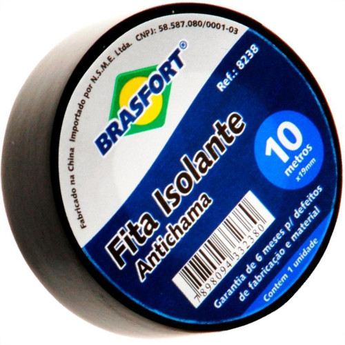 Fita Isolante Brasfort 10M X 19Mm Preta 8238 - Kit C/10 Fita Isolante Brasfort 10M X 19Mm Preta 8238 - Kit C/10