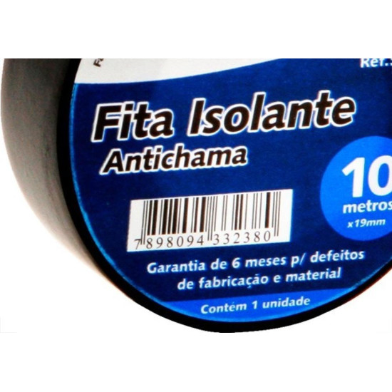 Fita Isolante Brasfort 10M X 19Mm Preta 8238 - Kit C/10 Fita Isolante Brasfort 10M X 19Mm Preta 8238 - Kit C/10