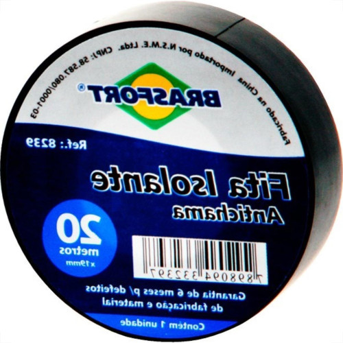 Fita Isolante Brasfort 20M X 19Mm Preta 8239 - Kit C/10 Fita Isolante Brasfort 20M X 19Mm Preta 8239 - Kit C/10