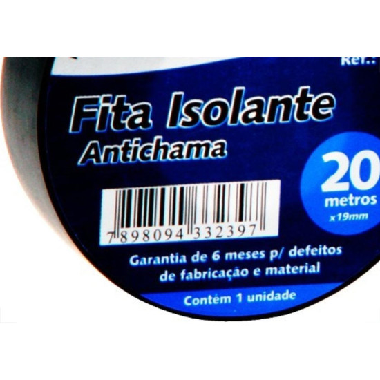Fita Isolante Brasfort 20M X 19Mm Preta 8239 - Kit C/10 Fita Isolante Brasfort 20M X 19Mm Preta 8239 - Kit C/10
