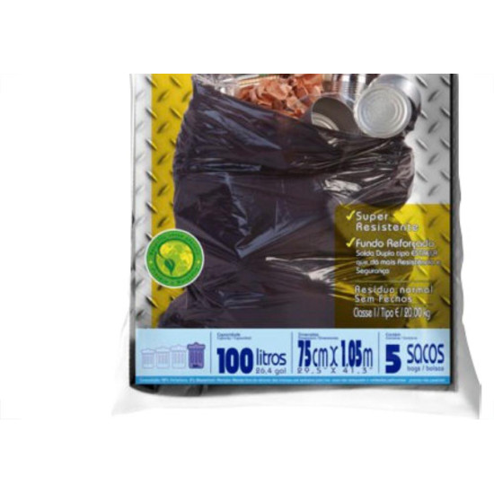 Lafra Saco P/Lixo Sup.Forte Pr.100L C/05