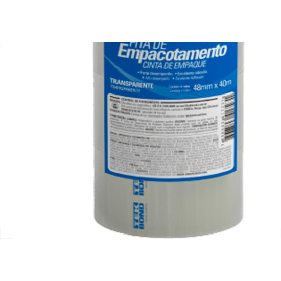 Tek Fita Adesiva P/Embalagem Transp. 48X40Mt - Kit C/4 Un
