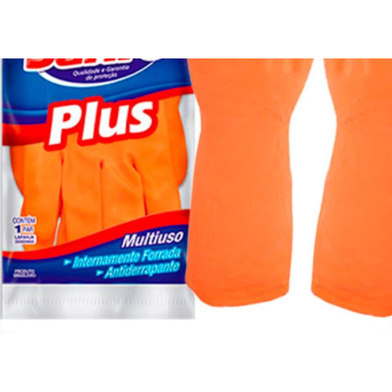Sanro Luva Forrada Plus Laranja ,M - Kit C/10 Pr