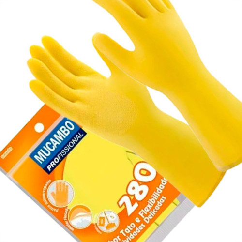 Mucambo Luva Forrada Amarela ,M - Kit C/10 Pr