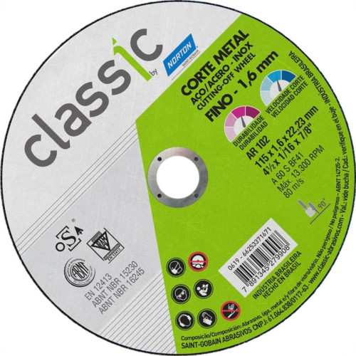Norton Disco Nort.Inox 4.1/2X1,6X7/8 Class - Kit C/25 Pc Norton Disco Nort.Inox 4.1/2X1,6X7/8 Class - Kit C/25 Pc