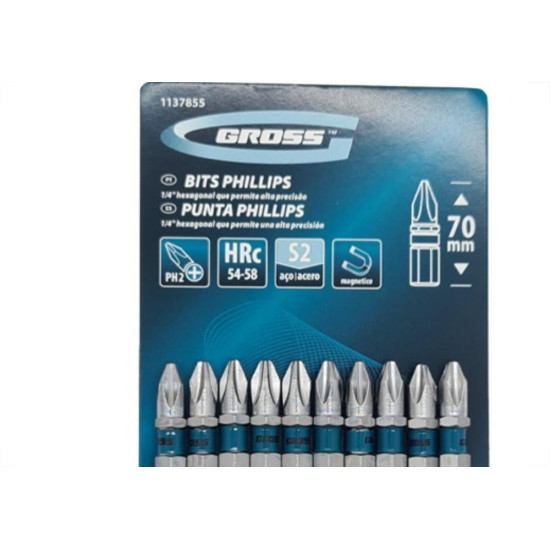 Mundo Das Ferramentas Bits Phillips Gross S2(Ph2)X 70Mm C/10 Mundo Das Ferramentas Bits Phillips Gross S2(Ph2)X 70Mm C/10