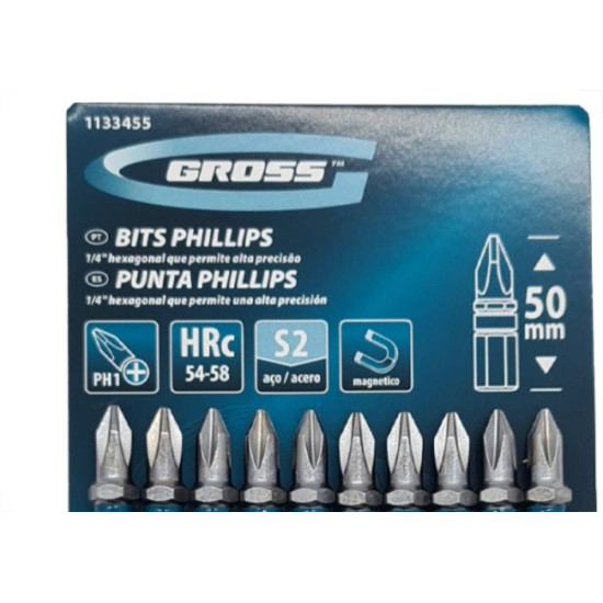Mundo Das Ferramentas Bits Phillips Gross S2(Ph1)X 50Mm C/10 Mundo Das Ferramentas Bits Phillips Gross S2(Ph1)X 50Mm C/10