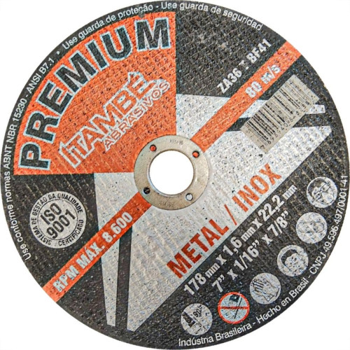 Disco Aco Inox Itambe 7''X1/16''X7/8'' Premium - Fino 1,6Mm