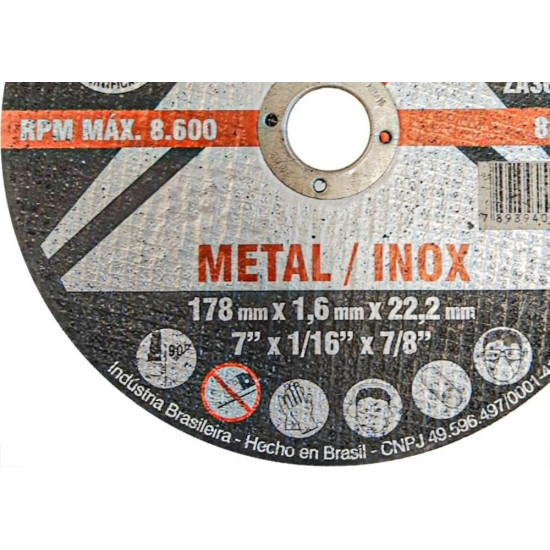 Disco Aco Inox Itambe 7''X1/16''X7/8'' Premium - Fino 1,6Mm