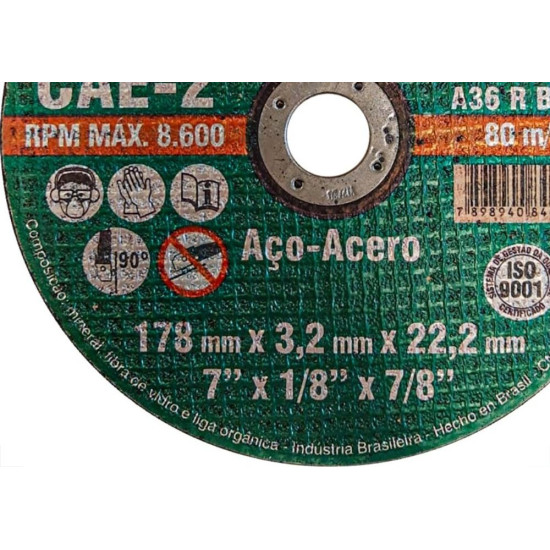 Disco Corte Ferro Itambe 7''X1/8''X7/8''- 2 Telas Cae-2 - 6947 Disco Corte Ferro Itambe 7''X1/8''X7/8''- 2 Telas Cae-2 - 6947