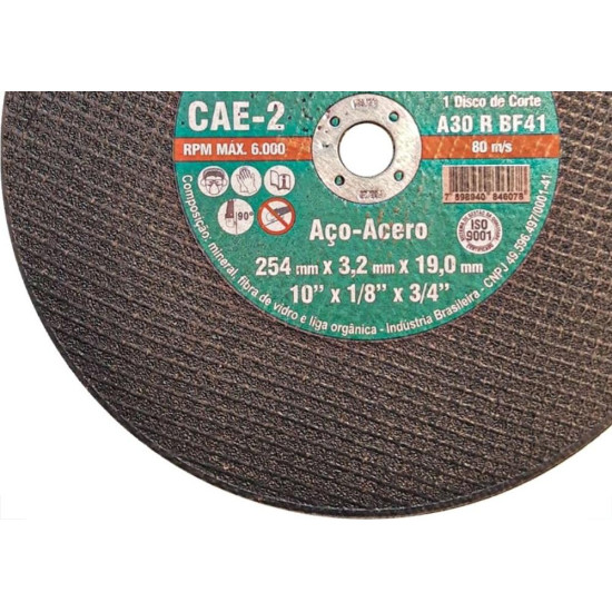 Disco Corte Ferro Itambe 10''X1/8''X3/4''- 2 Telas Cae2 - 6949 Disco Corte Ferro Itambe 10''X1/8''X3/4''- 2 Telas Cae2 - 6949