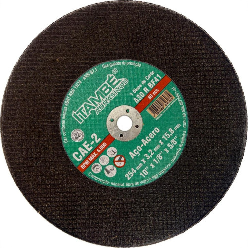 Disco Corte Ferro Itambe 10'' X1/8''X5/8''- 2 Telas Cae-2 Disco Corte Ferro Itambe 10'' X1/8''X5/8''- 2 Telas Cae-2