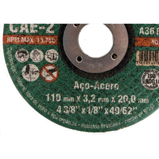 Disco Corte Ferro Itambe 4.3/8''X1/8''X49/62'' - Cae-2 - F-20 Makita - 2 Telas - Kit C/10 Pecas Disco Corte Ferro Itambe 4.3/8''X1/8''X49/62'' - Cae-2 - F-20 Makita - 2 Telas - Kit C/10 Pecas