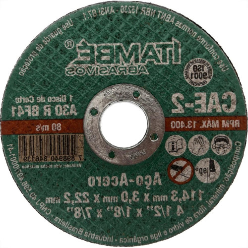 Disco Corte Ferro Itambe 4.1/2''X1/8X7/8''- 2 Telas Cae-2 - Kit C/10 Pecas Disco Corte Ferro Itambe 4.1/2''X1/8X7/8''- 2 Telas Cae-2 - Kit C/10 Pecas