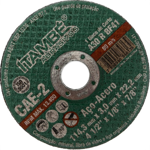 Disco Corte Ferro Itambe 4.1/2''X1/8X7/8''- 2 Telas Cae-2 - Kit C/10 Pecas Disco Corte Ferro Itambe 4.1/2''X1/8X7/8''- 2 Telas Cae-2 - Kit C/10 Pecas