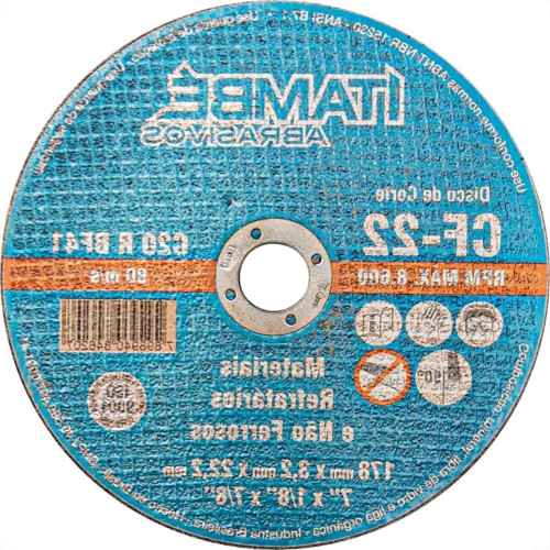 Disco Corte Refratario Itambe 7''X1/8''X7/8''- 2 Telas - Cf-22 Disco Corte Refratario Itambe 7''X1/8''X7/8''- 2 Telas - Cf-22