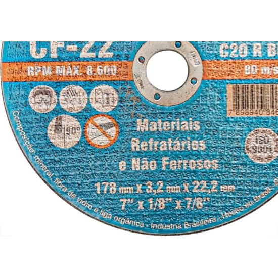 Disco Corte Refratario Itambe 7''X1/8''X7/8''- 2 Telas - Cf-22 Disco Corte Refratario Itambe 7''X1/8''X7/8''- 2 Telas - Cf-22