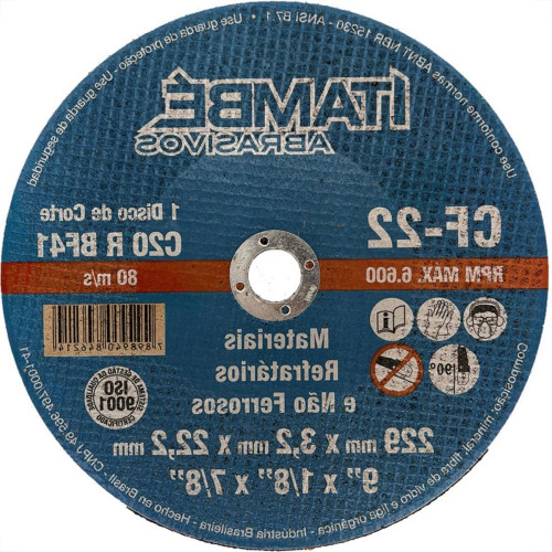 Disco Corte Refratario Itambe 9''X1/8''X7/8''- 2 Telas Cf-22 Disco Corte Refratario Itambe 9''X1/8''X7/8''- 2 Telas Cf-22