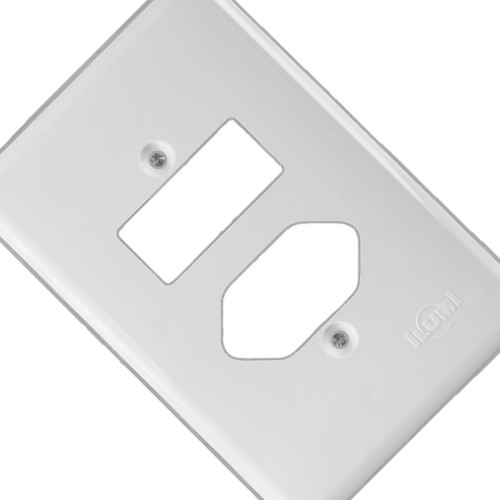 Placa Conjunto Ilumi Stylus Branco 4X2 - 1 Interruptor + 1 Tomada - 20420 Placa Conjunto Ilumi Stylus Branco 4X2 - 1 Interruptor + 1 Tomada - 20420