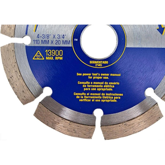 Disco Diamantado Irwin Segmentado Premium 110Mm X 20Mm - 2145