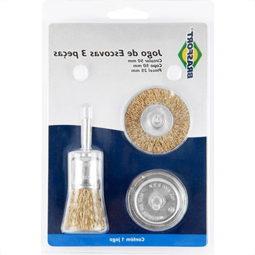 Escova De Aco Circular Brasfort Jogo 3 Pecas Latonadas Com Haste - 7269 Escova De Aco Circular Brasfort Jogo 3 Pecas Latonadas Com Haste - 7269