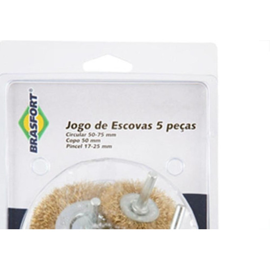 Escova De Aco Circular Brasfort Jogo 5 Pecas Latonadas Com Haste - 7270