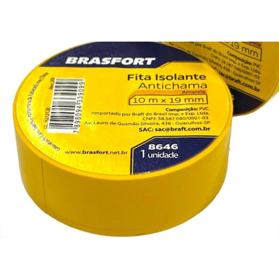 Fita Isolante Brasfort 10M Amarela - 8646 - Kit C/10 Pecas