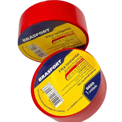 Fita Isolante Brasfort 10M Vermelha - 8650 - Kit C/10 Pecas