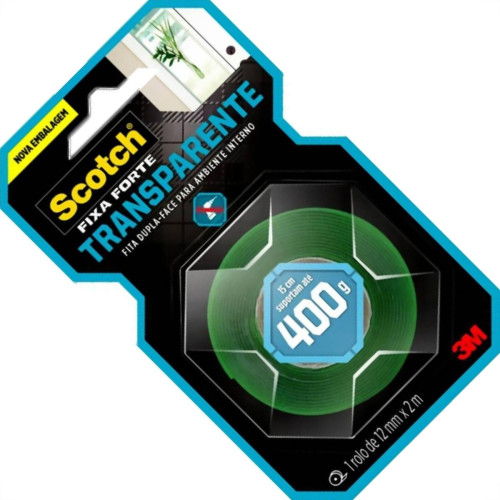 Fita Dupla Face 3M Fixa Forte Transparente 12Mm X 2M - 400G Fita Dupla Face 3M Fixa Forte Transparente 12Mm X 2M - 400G