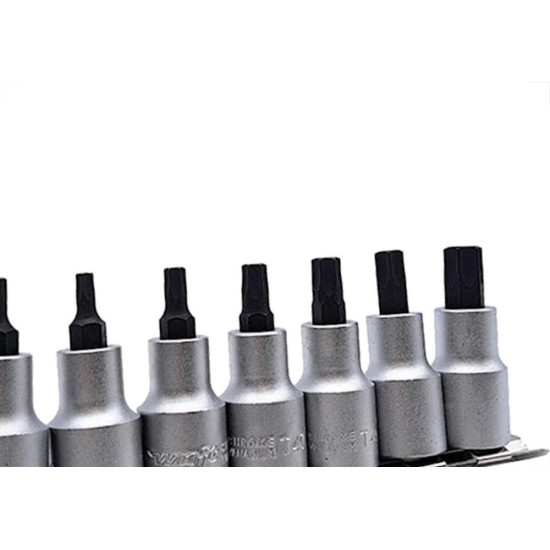 Kit Waft Soquete Bits Torx Curto 1/2''Cromo Vanadio Com 7 Pecas 6345