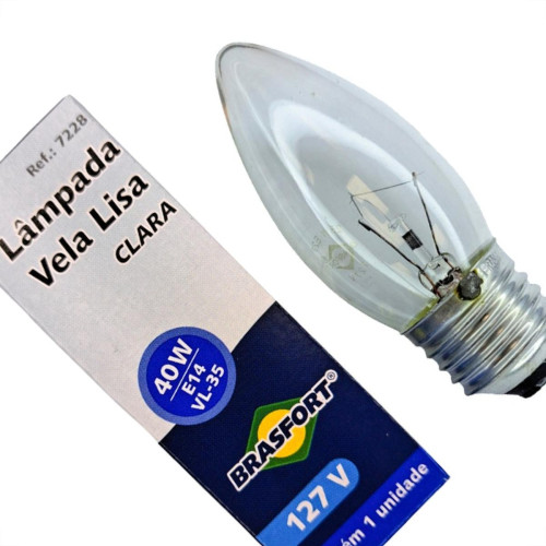 Lampada Vela Lisa Brasfort 40Wx127V. Clara - Kit C/10 Pecas Lampada Vela Lisa Brasfort 40Wx127V. Clara - Kit C/10 Pecas