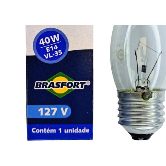 Lampada Vela Lisa Brasfort 40Wx127V. Clara - Kit C/10 Pecas Lampada Vela Lisa Brasfort 40Wx127V. Clara - Kit C/10 Pecas