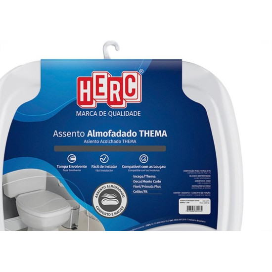 Assento Sanitario Almofadado Herc Retangular Cinza 2396