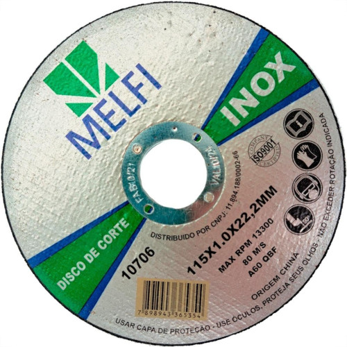 Disco Aco Inox Melfi 115Mmx1,0Mmx22,2Mm - 10706 Disco Aco Inox Melfi 115Mmx1,0Mmx22,2Mm - 10706
