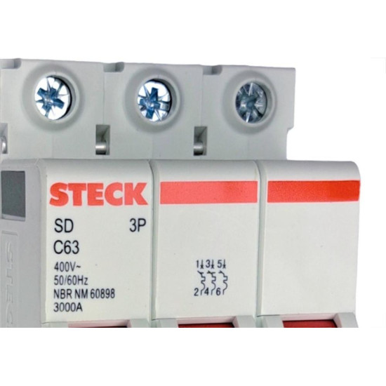 Kit C/3 - Disjuntor Steck ''Din'' Tripolar 63A. C Kit C/3 - Disjuntor Steck ''Din'' Tripolar 63A. C