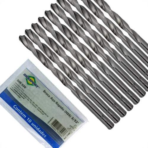 Broca Aco Rapido Brasfort 3/32'' - 7496 - Kit C/10 Pecas