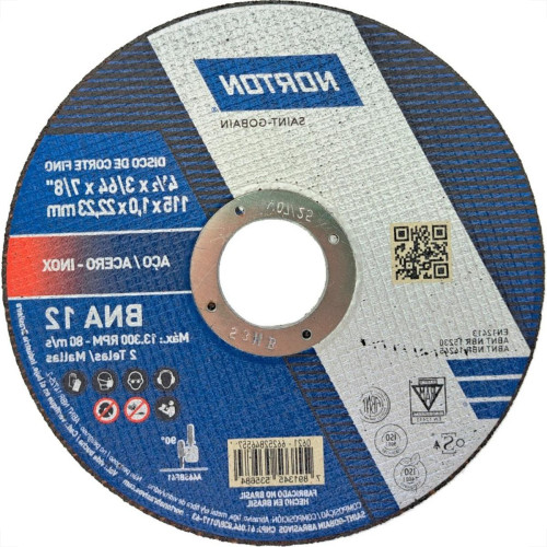 Disco Aco Inox Norton Bna 12 - 4.1/2''X3/64''X7/8''- Fino 1,0Mm Disco Aco Inox Norton Bna 12 - 4.1/2''X3/64''X7/8''- Fino 1,0Mm