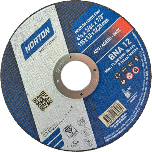 Disco Aco Inox Norton Bna 12 - 4.1/2''X3/64''X7/8''- Fino 1,0Mm Disco Aco Inox Norton Bna 12 - 4.1/2''X3/64''X7/8''- Fino 1,0Mm