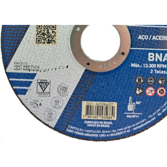 Disco Aco Inox Norton Bna 12 - 4.1/2''X3/64''X7/8''- Fino 1,0Mm Disco Aco Inox Norton Bna 12 - 4.1/2''X3/64''X7/8''- Fino 1,0Mm