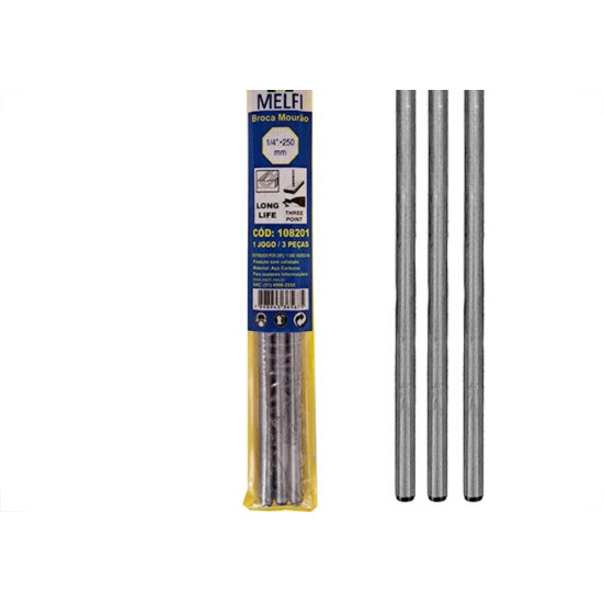 Broca Mourao Aco Carbono Melfi 1/4''X 250 - Kit C/3 Pecas Broca Mourao Aco Carbono Melfi 1/4''X 250 - Kit C/3 Pecas