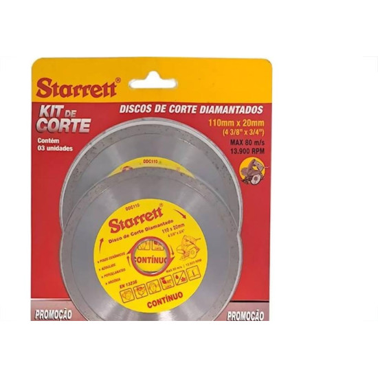 Disco Diamantado Starrett Cartela Com 3 Pecas Liso 110Mm X 20Mm - Kddc110-3 Disco Diamantado Starrett Cartela Com 3 Pecas Liso 110Mm X 20Mm - Kddc110-3